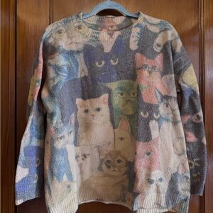 Colorful Cat Print Sweater